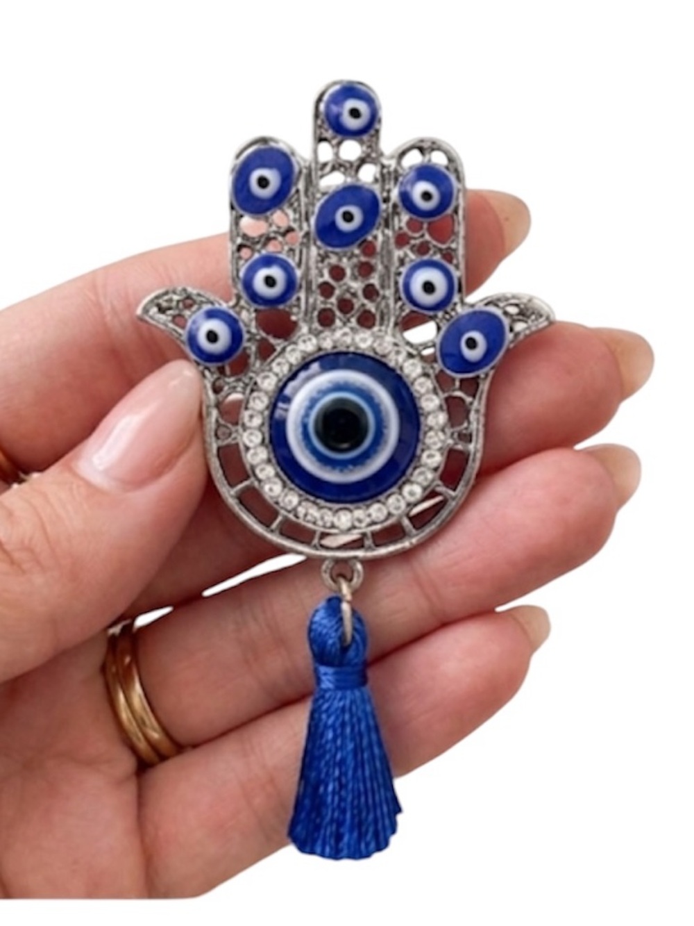 Blue Hamsa Hand & Evil Eye Car Charm Tassel Amulet - Spiritual Protection New